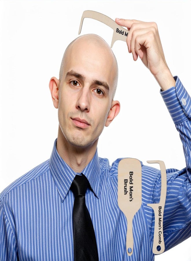 DOPENSPI 2PCS Funny Bald Man's Comb and Brush, Wooden Hairless Combing for Bald Men Grooming Tool Toothless Brush Comb Hair Loss Joke Novelty Gag Gifts for Men - Image 2